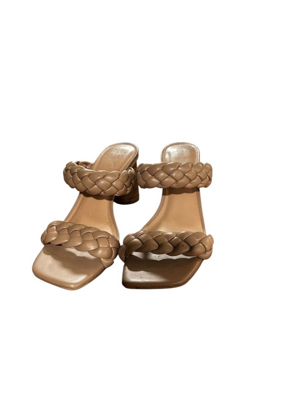 A New Day Braided Two-Strap Tan Slide Heels